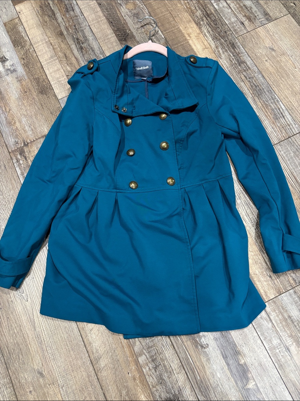 ModCloth Teal Double-Breasted Trench Coat